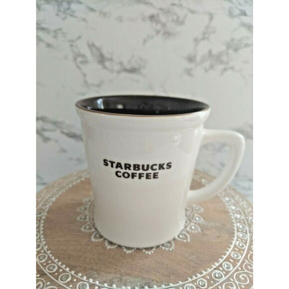 Starbucks 2009 Bone China Coffee Mug 16 oz Cream Brown Lettering - Picture 1 of 5